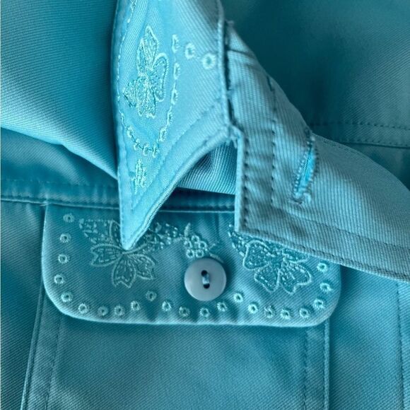 Alfred Dunner Wish You Were Here blue embroidered jacket, style 45230 size 12P - Picture 7 of 8